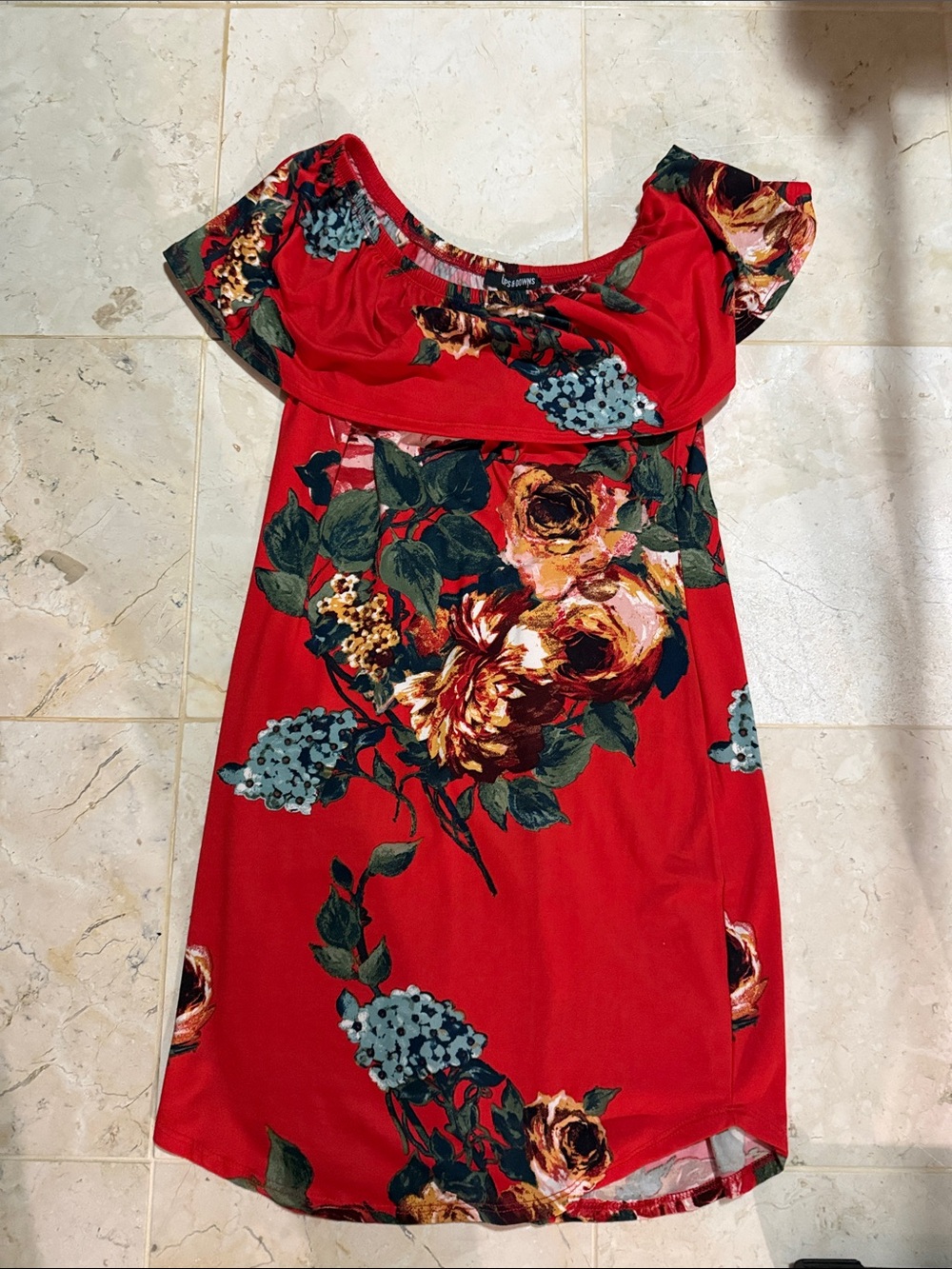 Red Floral Off-Shoulder Women’s Dress